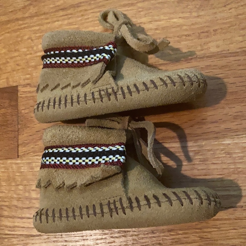 Minnetonka Suede Braid Bootie Infant Baby Moccasin